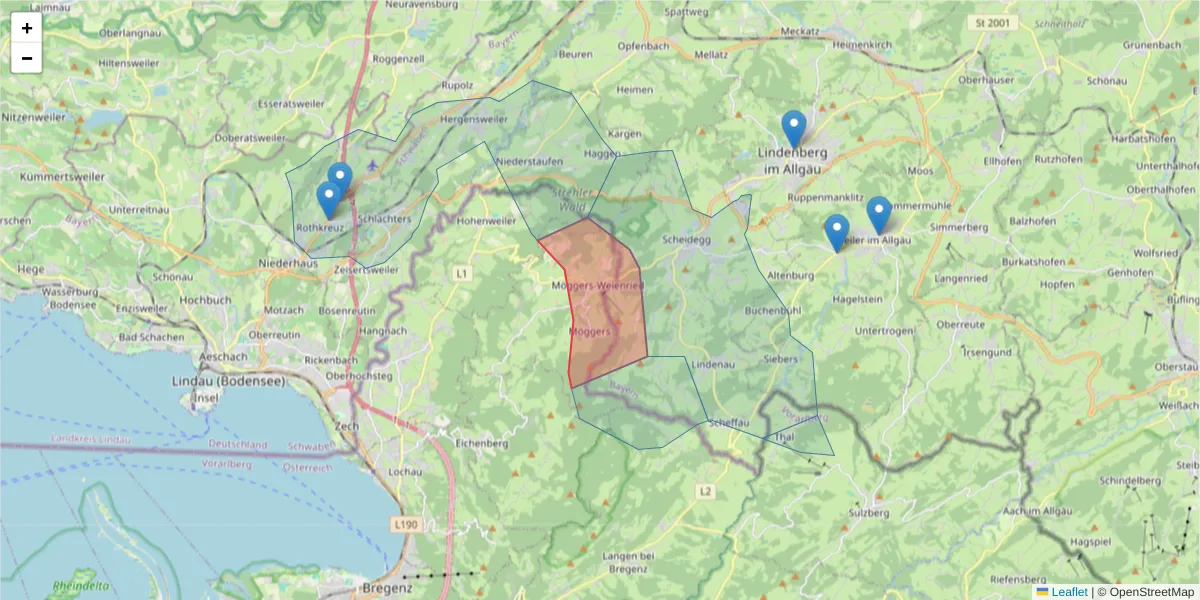 Karte des Postleitzahlen Bereichs  und der umliegenden Postleitzahlen in Deutschland