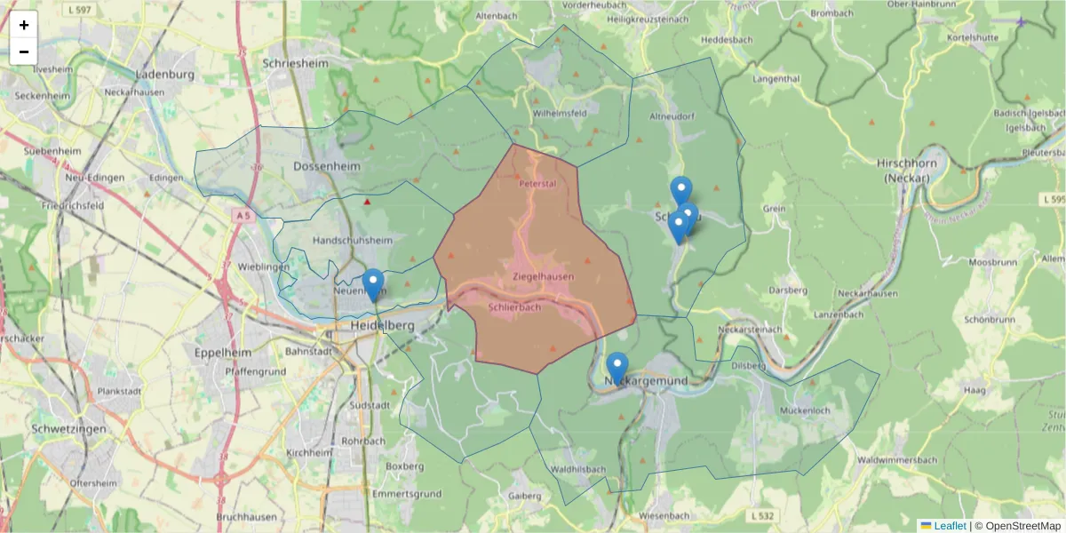 Karte des Postleitzahlen Bereichs  und der umliegenden Postleitzahlen in Deutschland