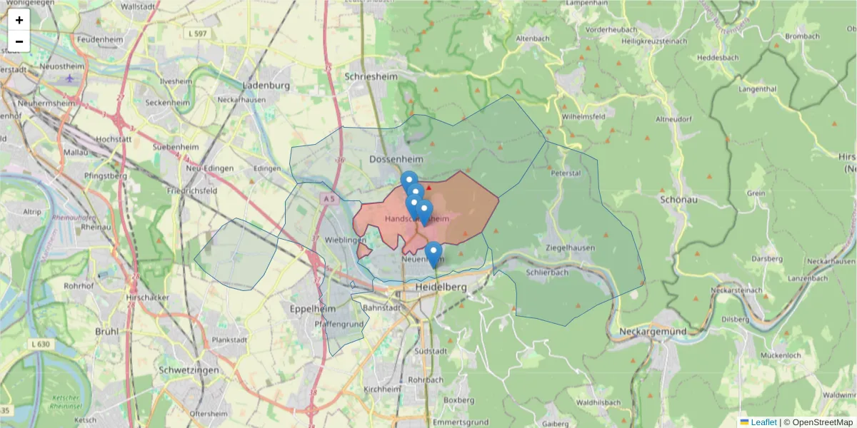 Karte des Postleitzahlen Bereichs  und der umliegenden Postleitzahlen in Deutschland