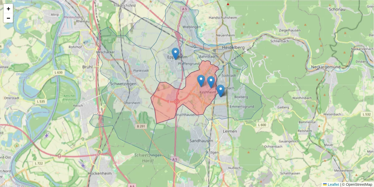 Karte des Postleitzahlen Bereichs  und der umliegenden Postleitzahlen in Deutschland