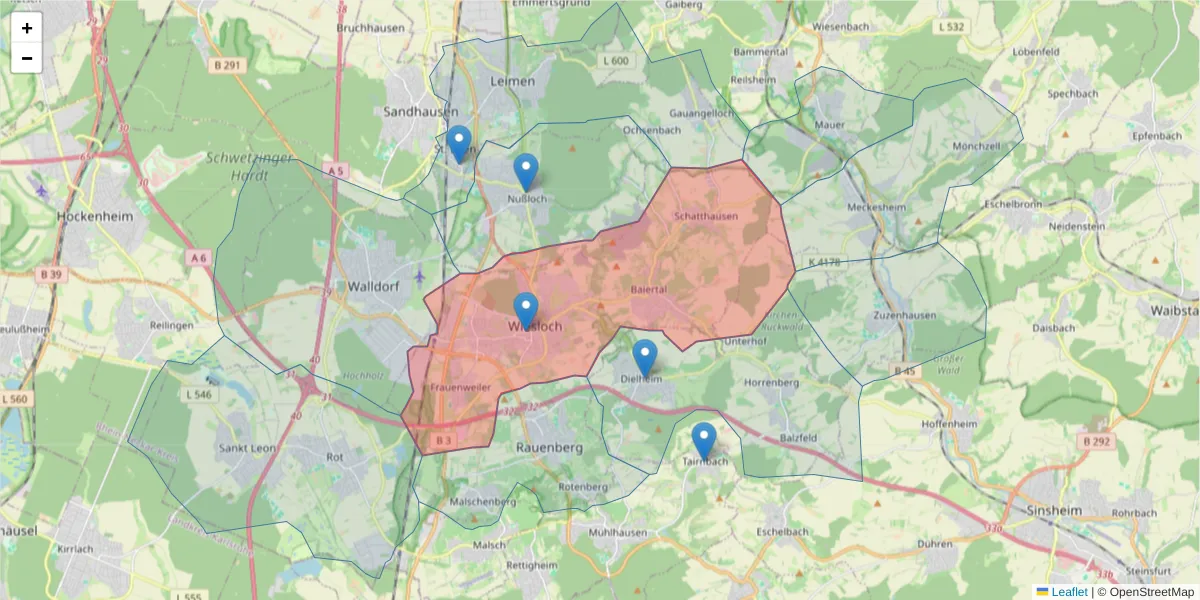 Karte des Postleitzahlen Bereichs  und der umliegenden Postleitzahlen in Deutschland