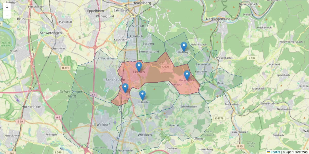 Karte des Postleitzahlen Bereichs  und der umliegenden Postleitzahlen in Deutschland