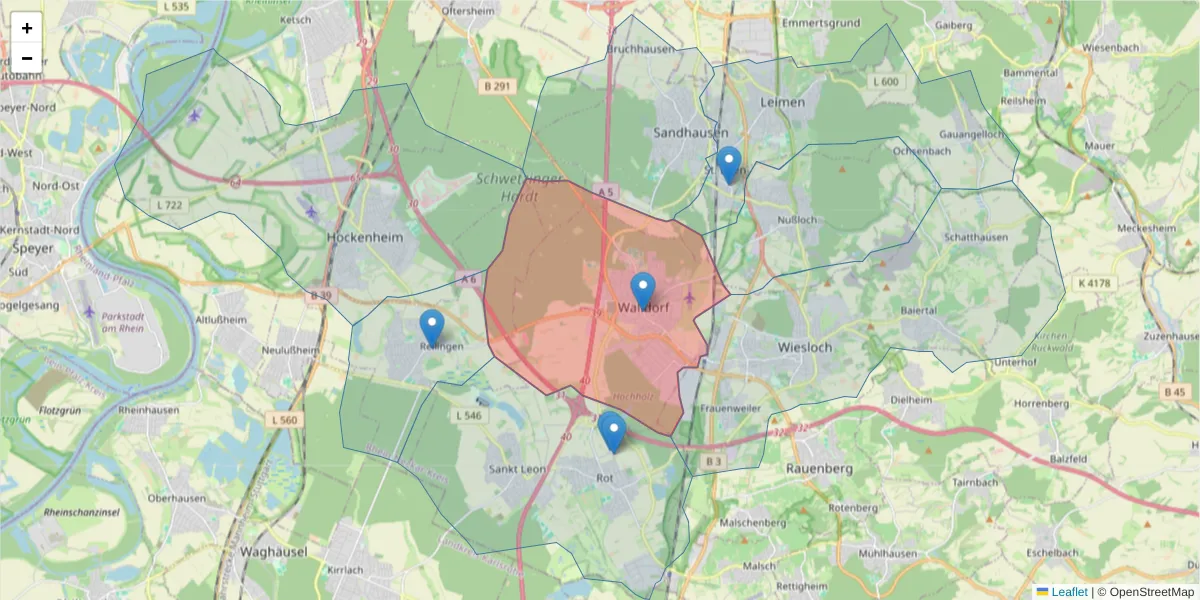Karte des Postleitzahlen Bereichs  und der umliegenden Postleitzahlen in Deutschland