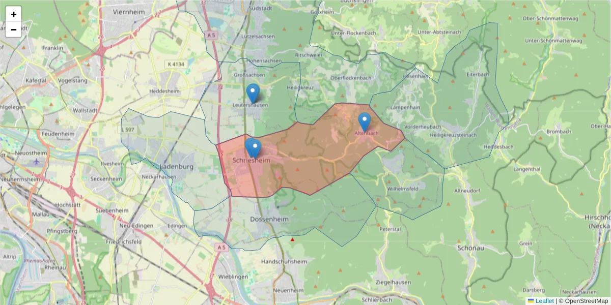 Karte des Postleitzahlen Bereichs  und der umliegenden Postleitzahlen in Deutschland
