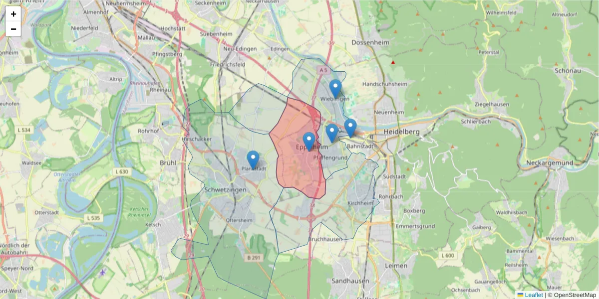 Karte des Postleitzahlen Bereichs  und der umliegenden Postleitzahlen in Deutschland