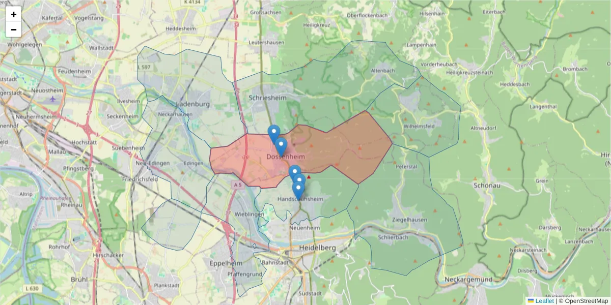 Karte des Postleitzahlen Bereichs  und der umliegenden Postleitzahlen in Deutschland