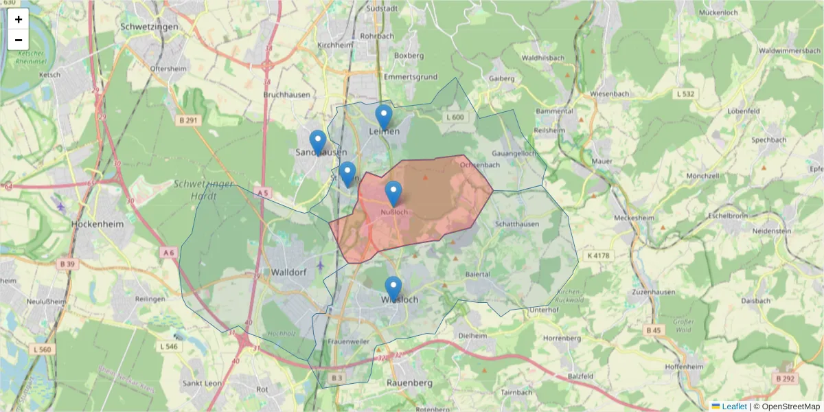 Karte des Postleitzahlen Bereichs  und der umliegenden Postleitzahlen in Deutschland