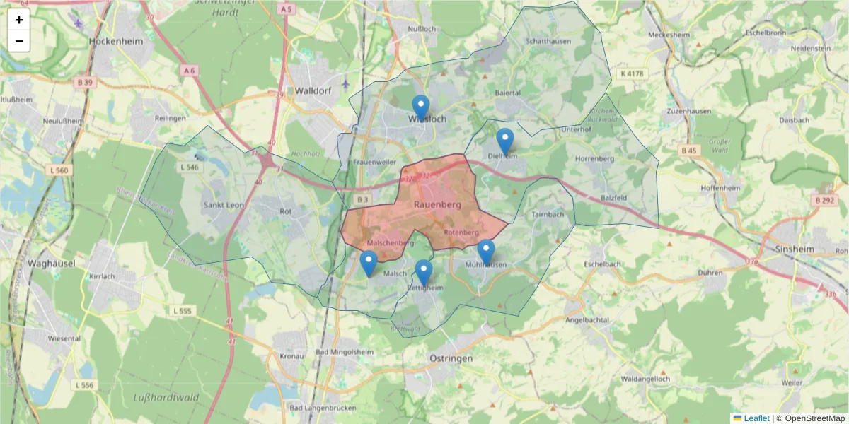 Karte des Postleitzahlen Bereichs  und der umliegenden Postleitzahlen in Deutschland