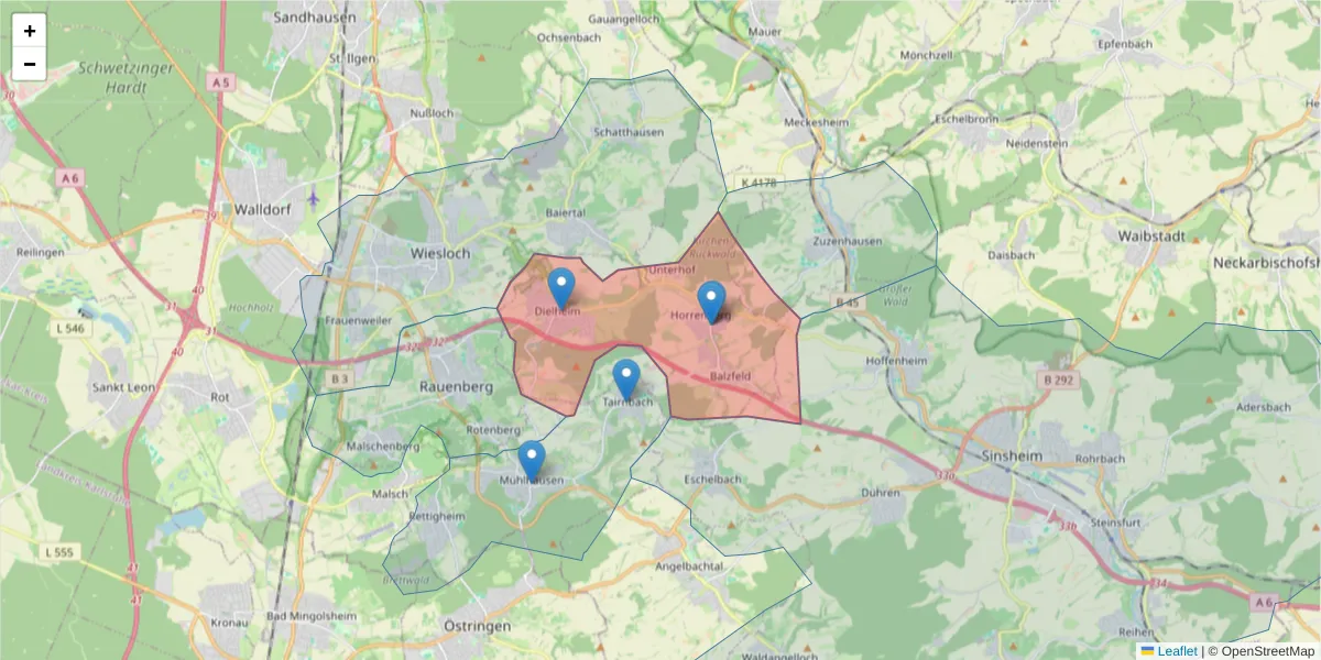 Karte des Postleitzahlen Bereichs  und der umliegenden Postleitzahlen in Deutschland