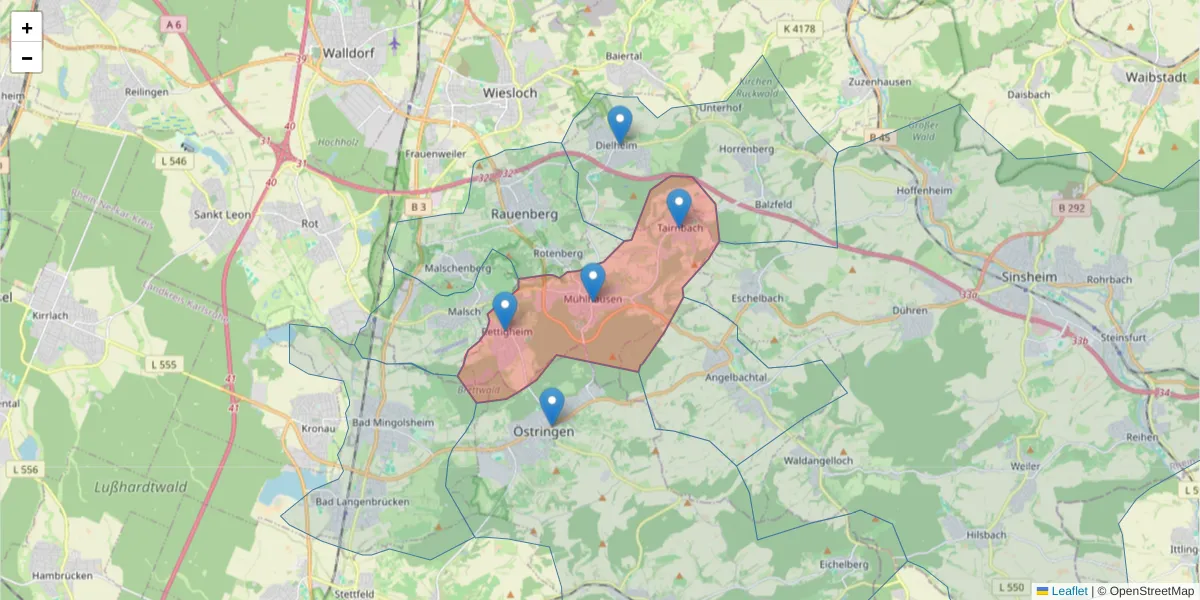 Karte des Postleitzahlen Bereichs  und der umliegenden Postleitzahlen in Deutschland