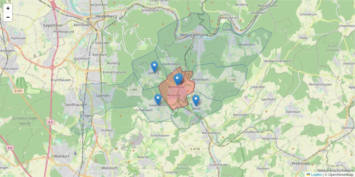 Karte des Postleitzahlen Bereichs  und der umliegenden Postleitzahlen in Deutschland