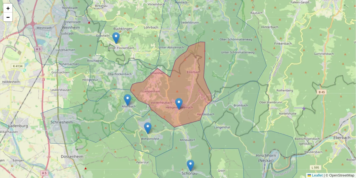 Karte des Postleitzahlen Bereichs  und der umliegenden Postleitzahlen in Deutschland