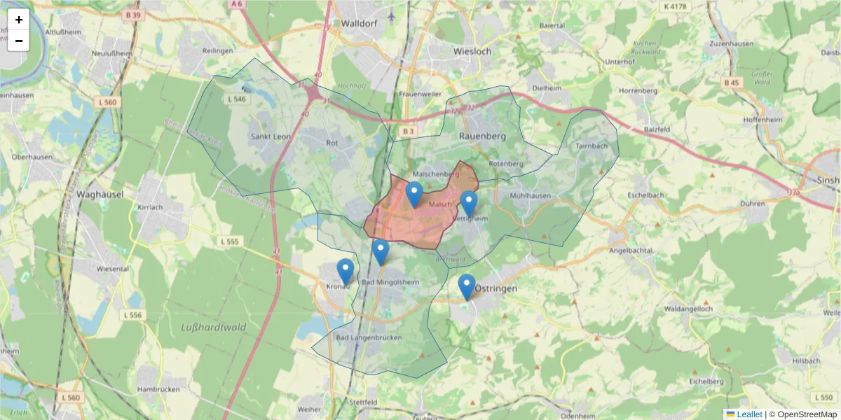 Karte des Postleitzahlen Bereichs  und der umliegenden Postleitzahlen in Deutschland