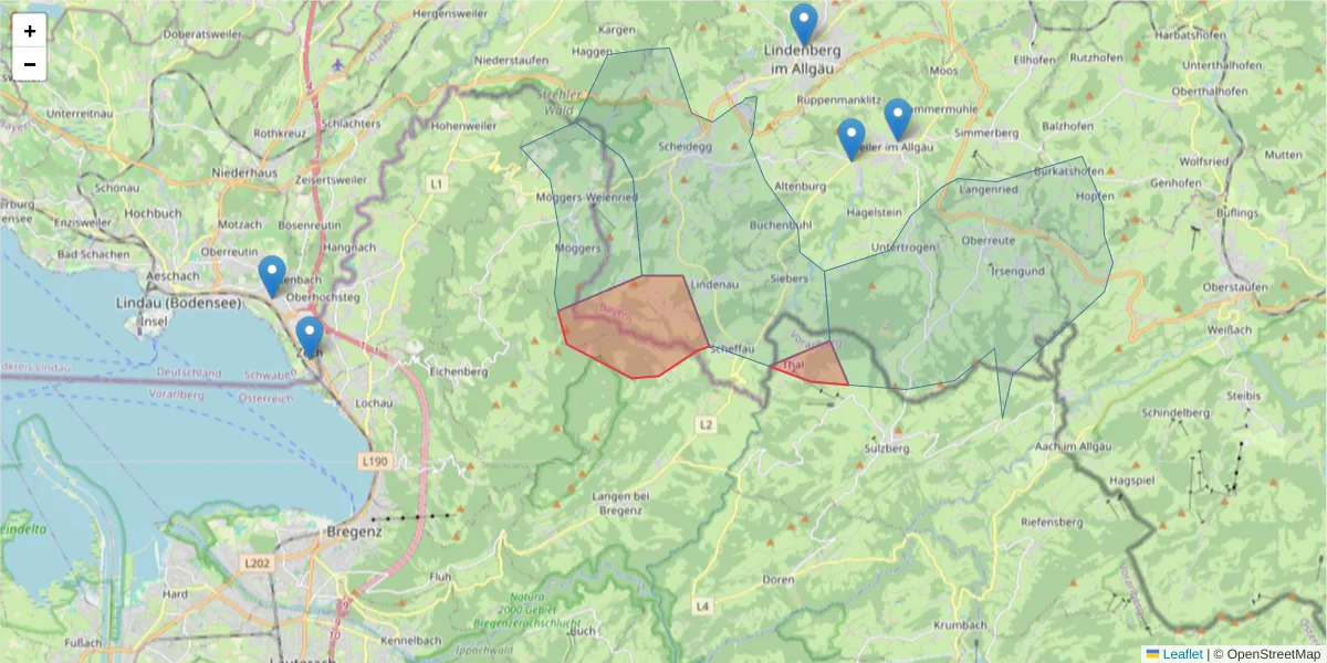 Karte des Postleitzahlen Bereichs  und der umliegenden Postleitzahlen in Deutschland