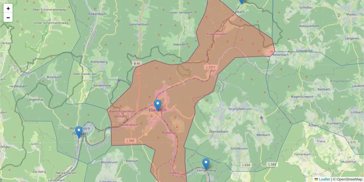 Karte des Postleitzahlen Bereichs  und der umliegenden Postleitzahlen in Deutschland