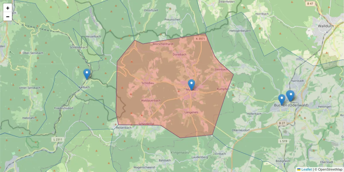 Karte des Postleitzahlen Bereichs  und der umliegenden Postleitzahlen in Deutschland