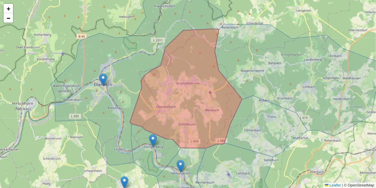 Karte des Postleitzahlen Bereichs  und der umliegenden Postleitzahlen in Deutschland
