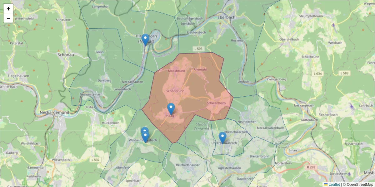 Karte des Postleitzahlen Bereichs  und der umliegenden Postleitzahlen in Deutschland