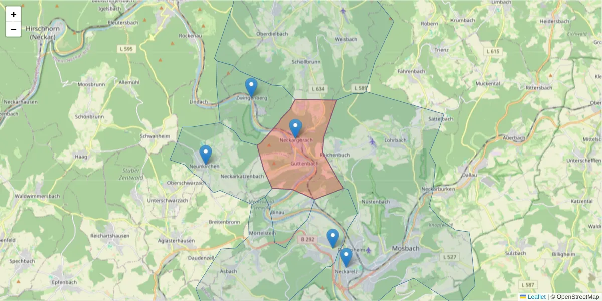 Karte des Postleitzahlen Bereichs  und der umliegenden Postleitzahlen in Deutschland