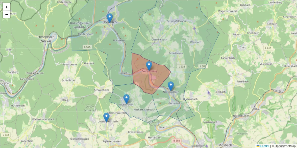 Karte des Postleitzahlen Bereichs  und der umliegenden Postleitzahlen in Deutschland