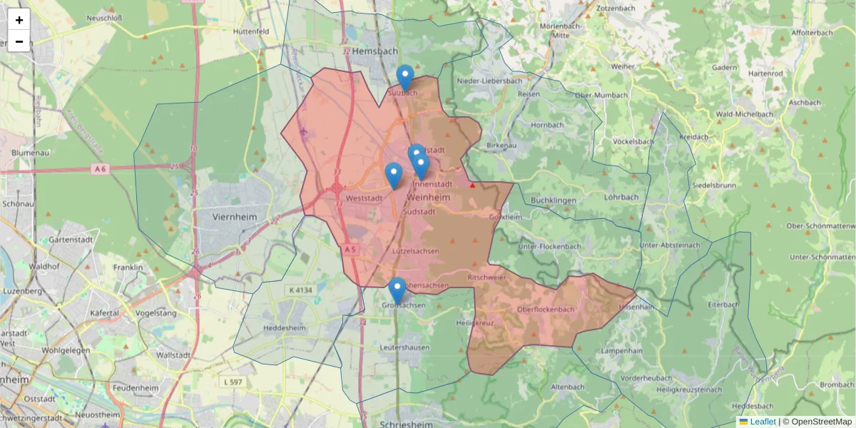 Karte des Postleitzahlen Bereichs  und der umliegenden Postleitzahlen in Deutschland
