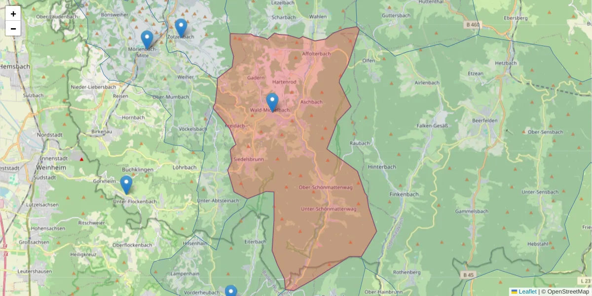 Karte des Postleitzahlen Bereichs  und der umliegenden Postleitzahlen in Deutschland