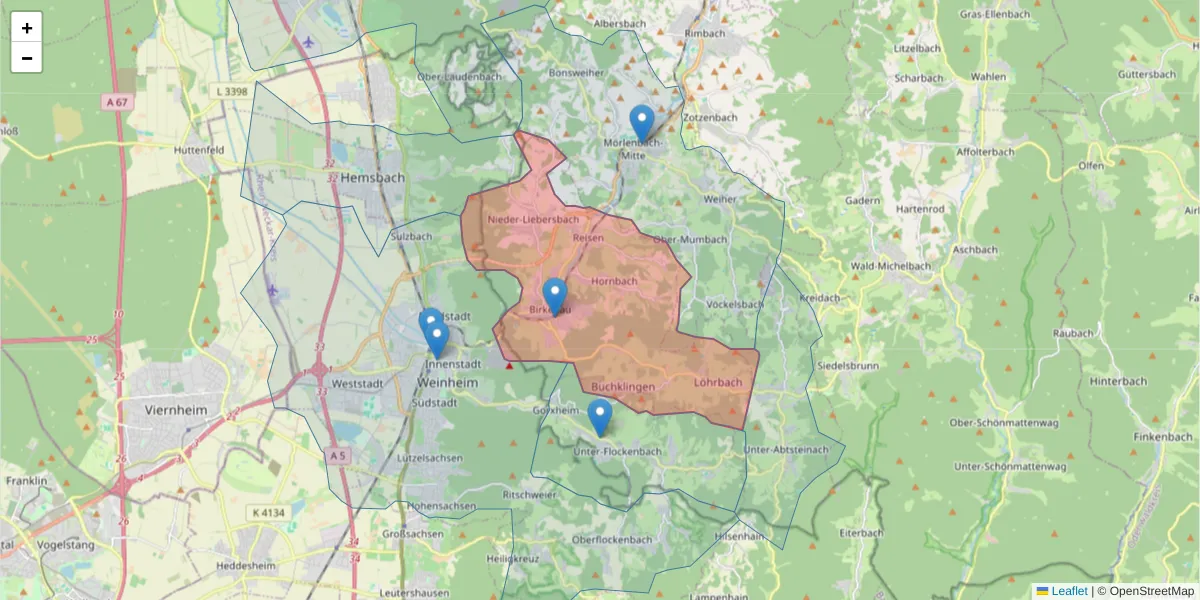 Karte des Postleitzahlen Bereichs  und der umliegenden Postleitzahlen in Deutschland