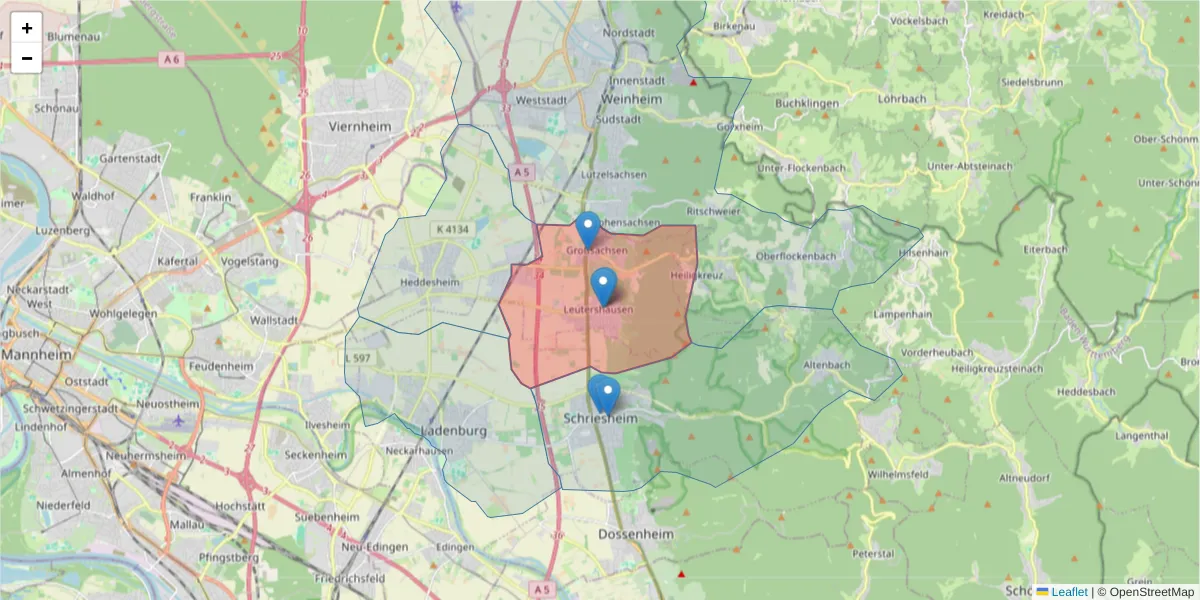 Karte des Postleitzahlen Bereichs  und der umliegenden Postleitzahlen in Deutschland