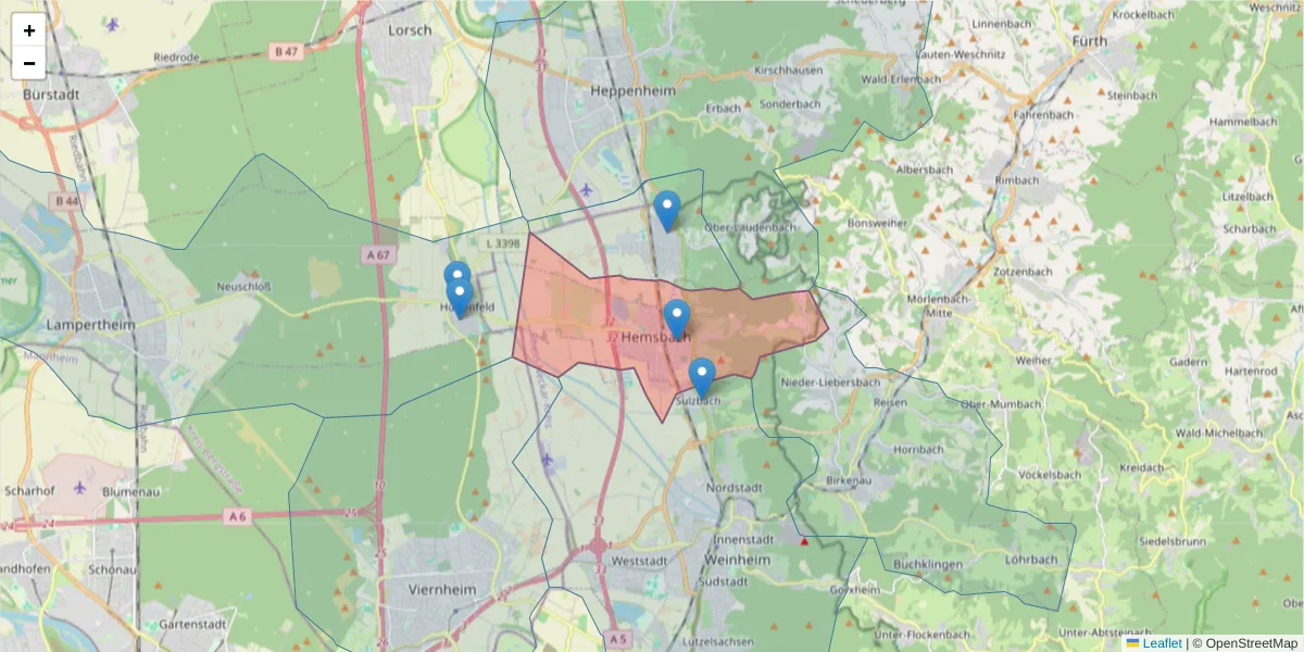 Karte des Postleitzahlen Bereichs  und der umliegenden Postleitzahlen in Deutschland