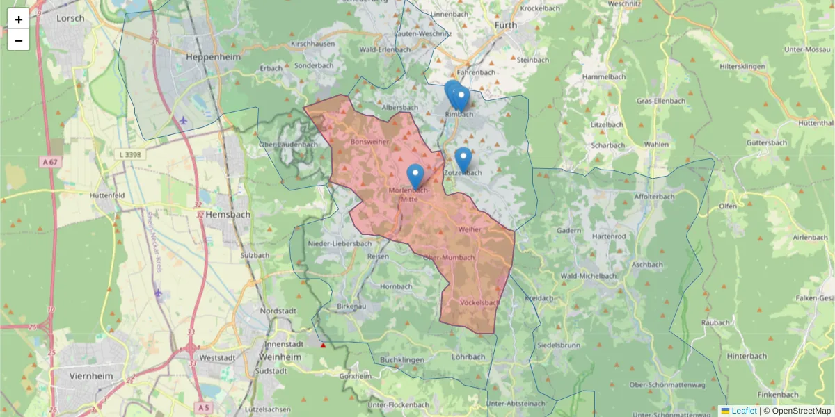 Karte des Postleitzahlen Bereichs  und der umliegenden Postleitzahlen in Deutschland