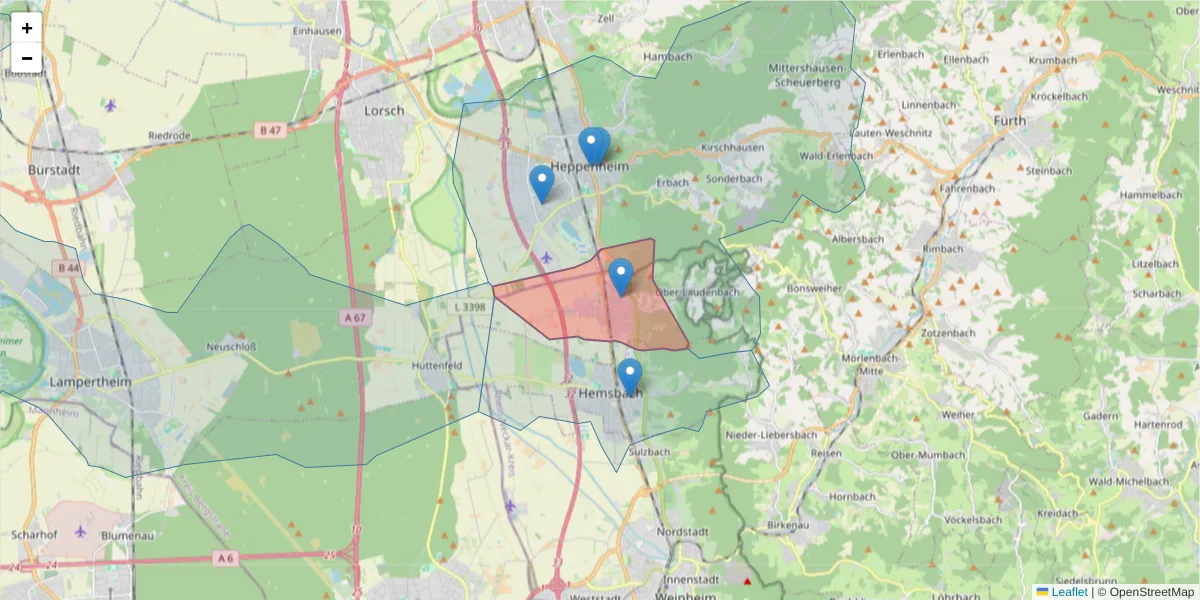 Karte des Postleitzahlen Bereichs  und der umliegenden Postleitzahlen in Deutschland