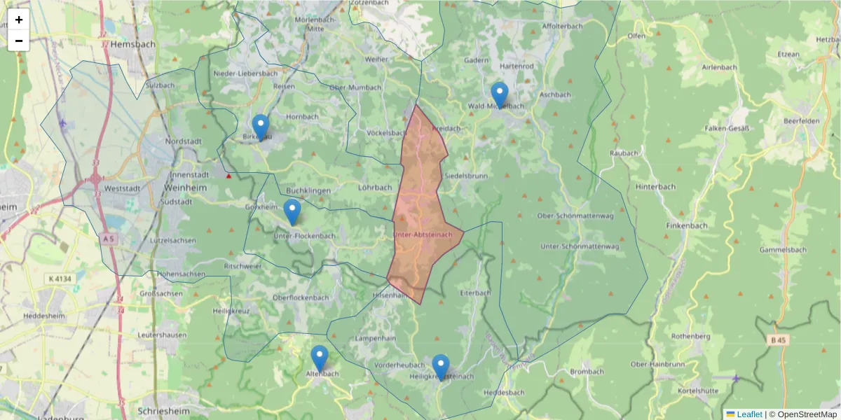 Karte des Postleitzahlen Bereichs  und der umliegenden Postleitzahlen in Deutschland