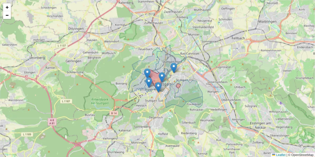 Karte des Postleitzahlen Bereichs  und der umliegenden Postleitzahlen in Deutschland