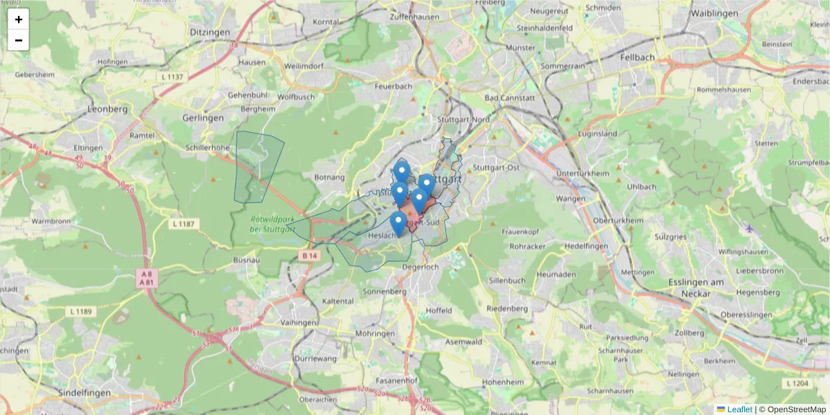 Karte des Postleitzahlen Bereichs  und der umliegenden Postleitzahlen in Deutschland