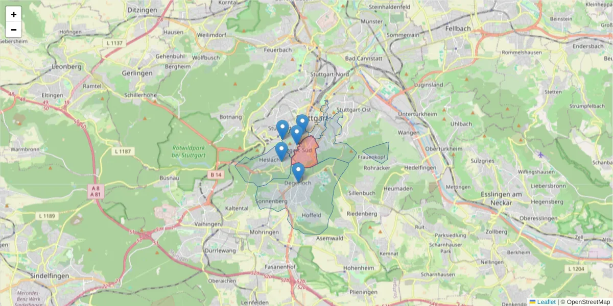 Karte des Postleitzahlen Bereichs  und der umliegenden Postleitzahlen in Deutschland