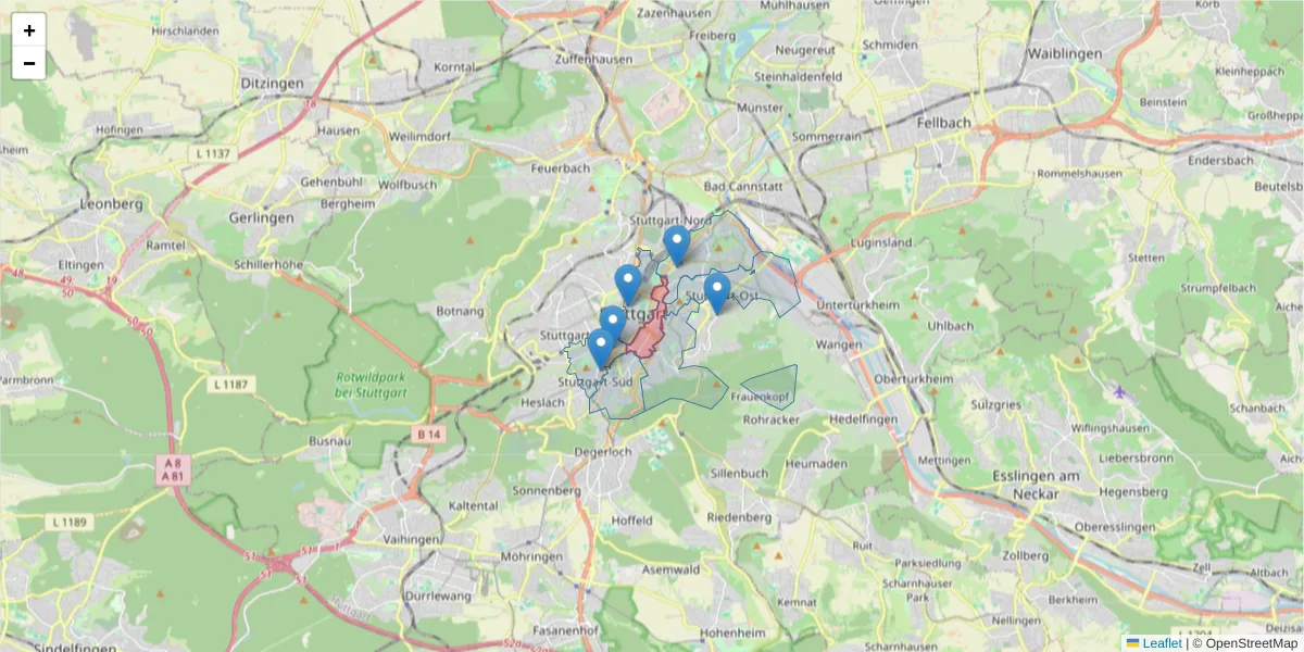 Karte des Postleitzahlen Bereichs  und der umliegenden Postleitzahlen in Deutschland