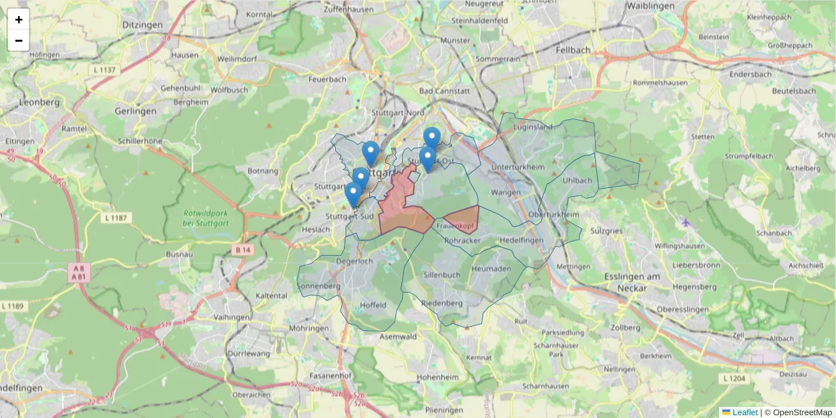 Karte des Postleitzahlen Bereichs  und der umliegenden Postleitzahlen in Deutschland
