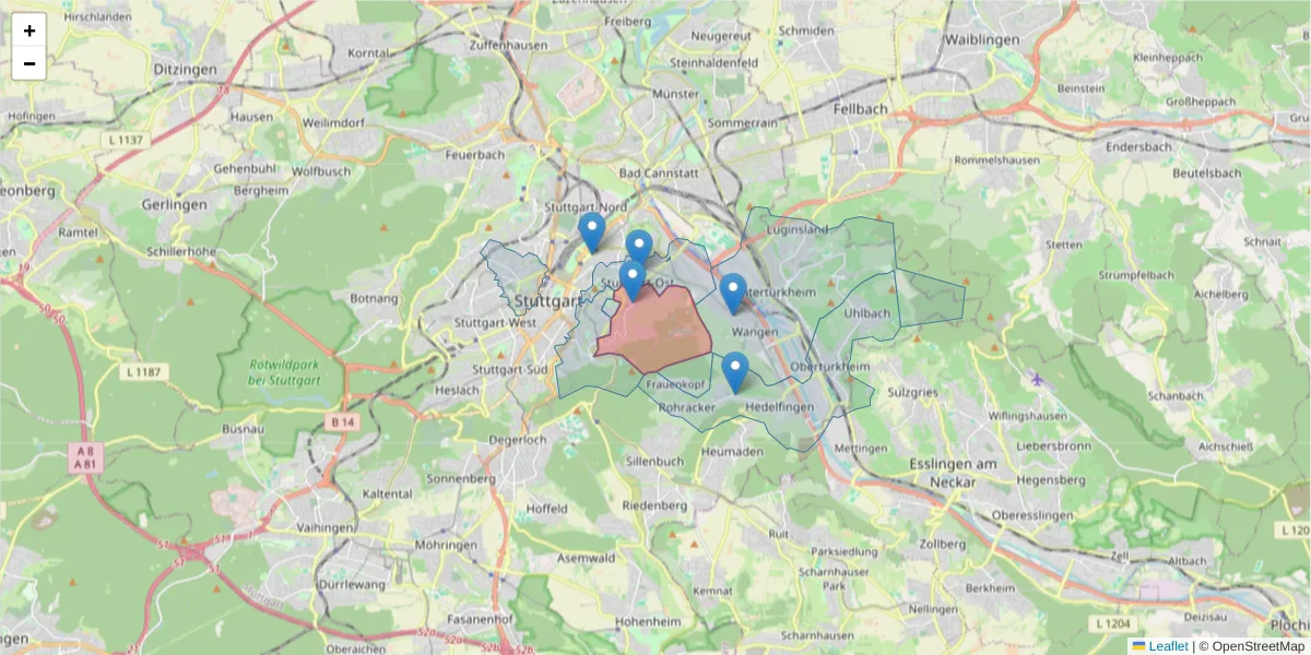 Karte des Postleitzahlen Bereichs  und der umliegenden Postleitzahlen in Deutschland