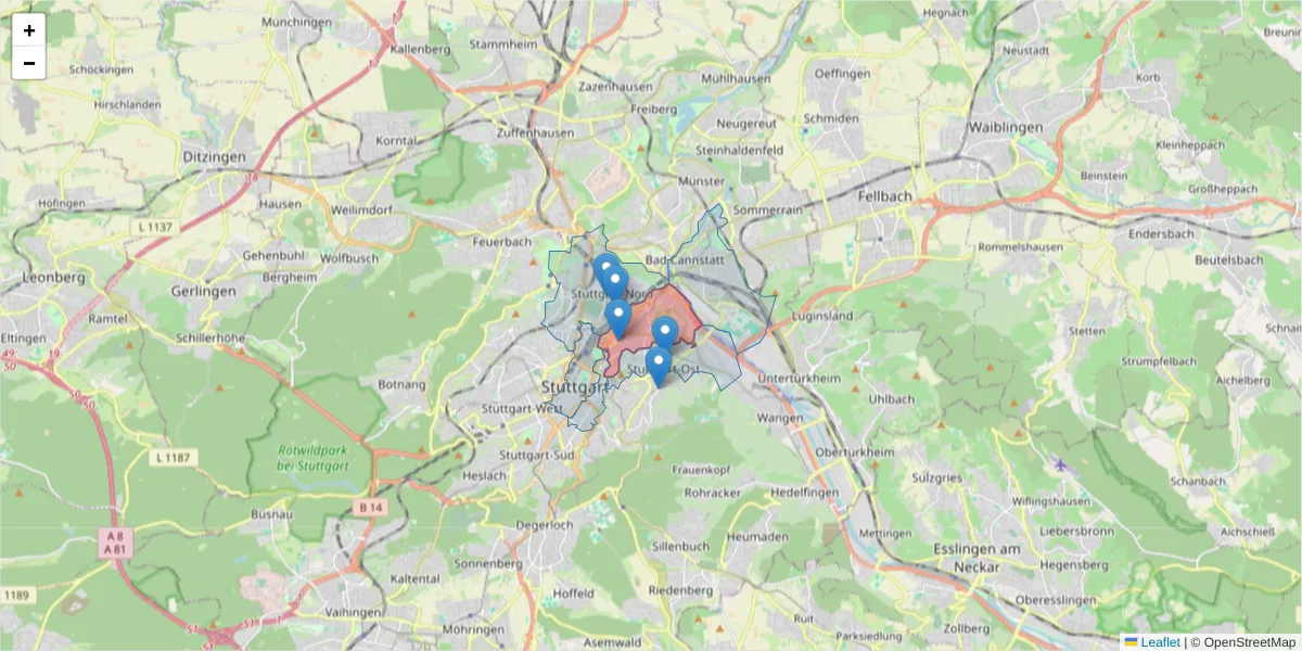 Karte des Postleitzahlen Bereichs  und der umliegenden Postleitzahlen in Deutschland