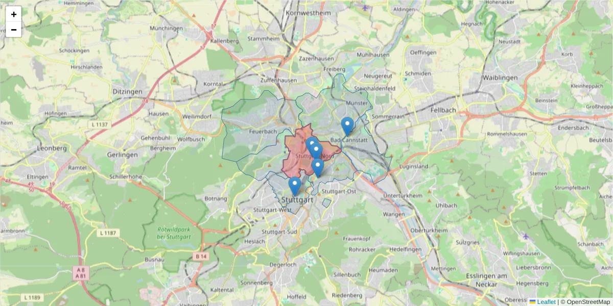 Karte des Postleitzahlen Bereichs  und der umliegenden Postleitzahlen in Deutschland