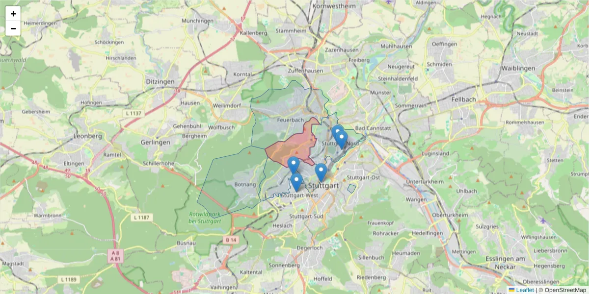 Karte des Postleitzahlen Bereichs  und der umliegenden Postleitzahlen in Deutschland