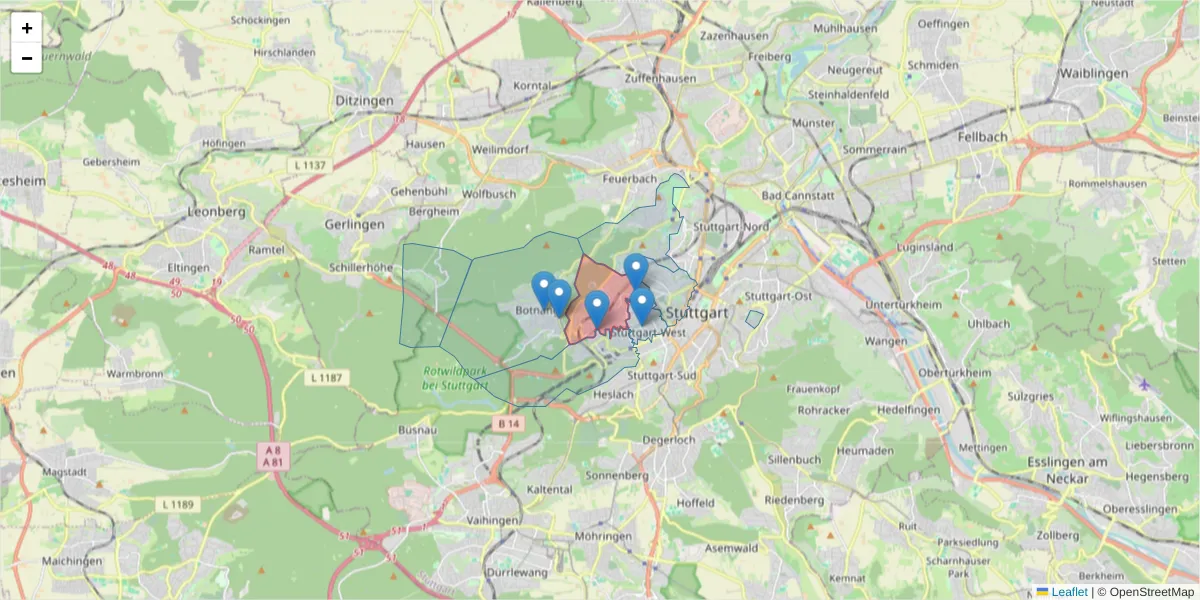 Karte des Postleitzahlen Bereichs  und der umliegenden Postleitzahlen in Deutschland