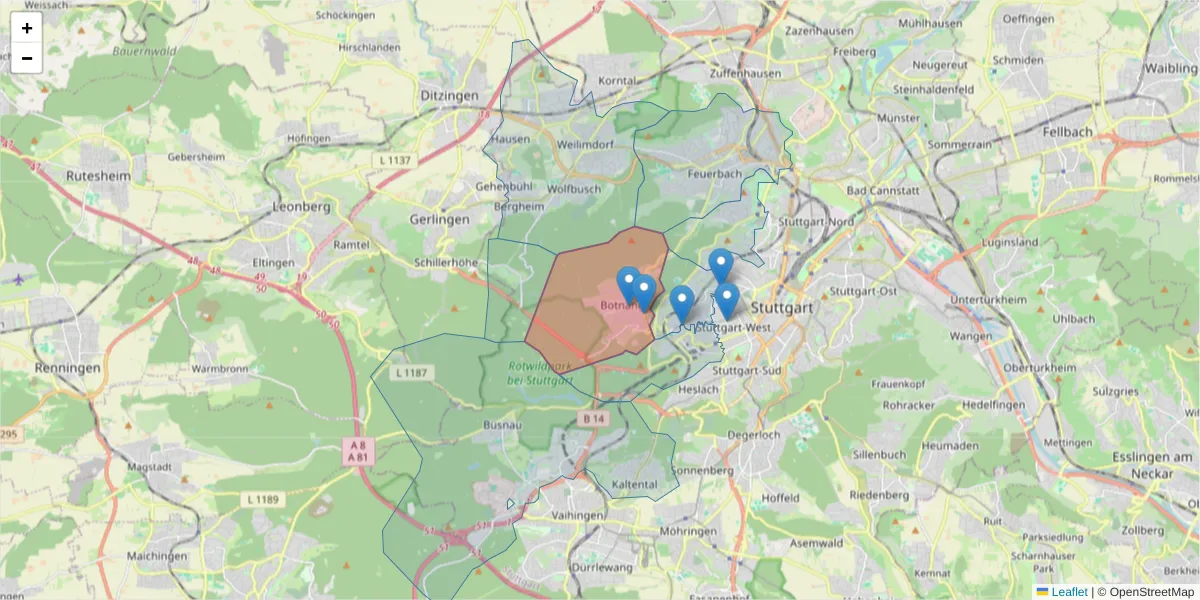 Karte des Postleitzahlen Bereichs  und der umliegenden Postleitzahlen in Deutschland