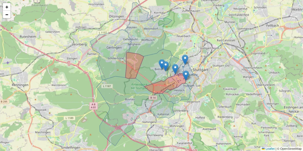 Karte des Postleitzahlen Bereichs  und der umliegenden Postleitzahlen in Deutschland