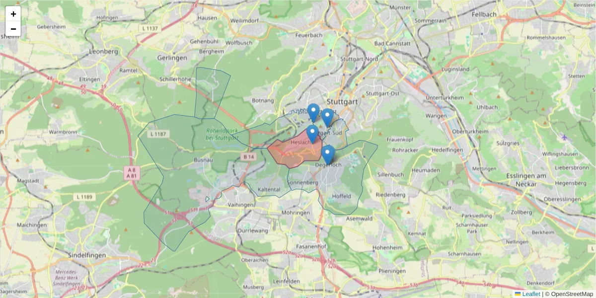 Karte des Postleitzahlen Bereichs  und der umliegenden Postleitzahlen in Deutschland
