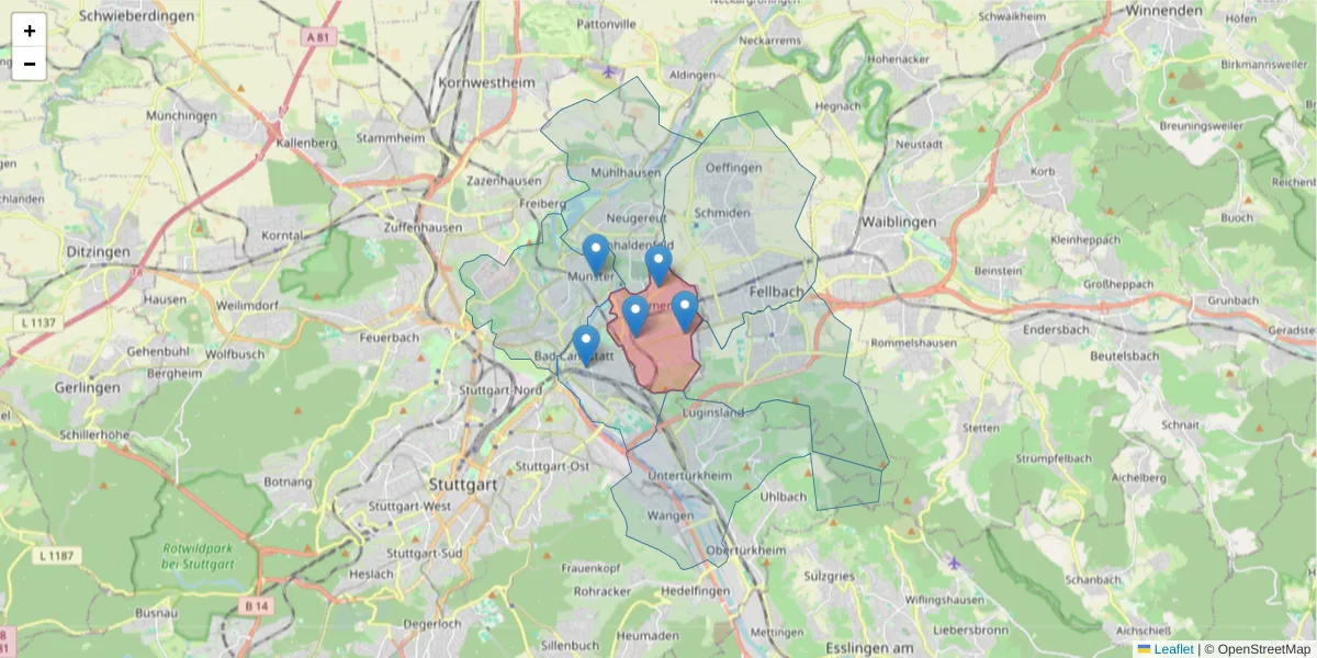 Karte des Postleitzahlen Bereichs  und der umliegenden Postleitzahlen in Deutschland