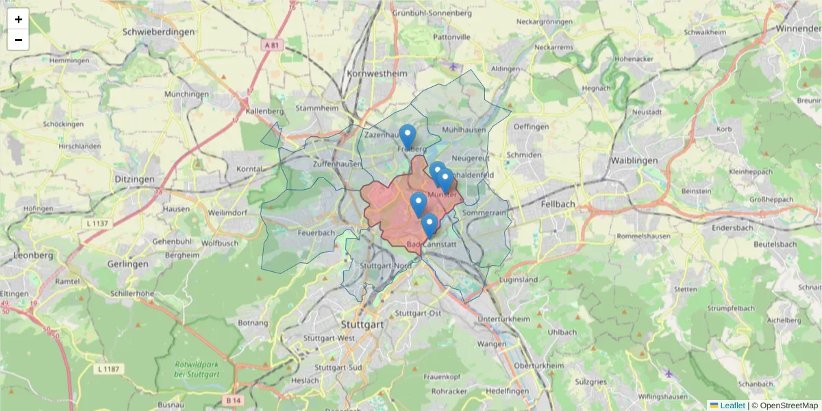 Karte des Postleitzahlen Bereichs  und der umliegenden Postleitzahlen in Deutschland