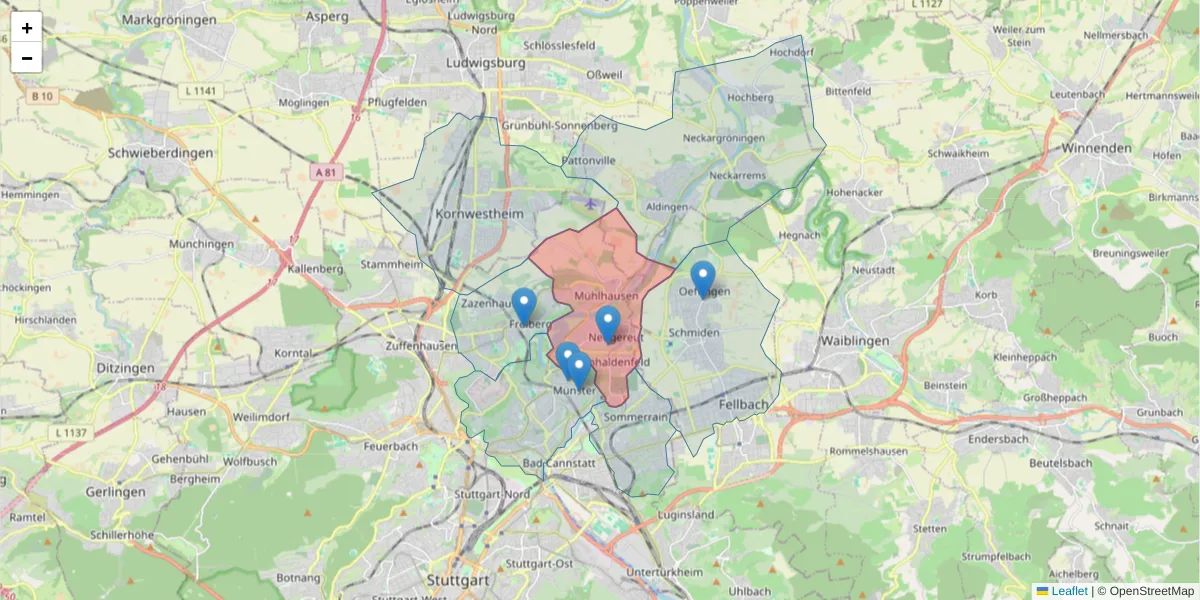 Karte des Postleitzahlen Bereichs  und der umliegenden Postleitzahlen in Deutschland
