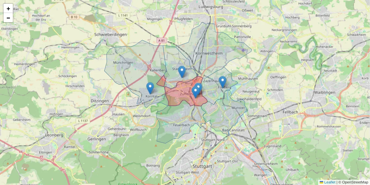 Karte des Postleitzahlen Bereichs  und der umliegenden Postleitzahlen in Deutschland
