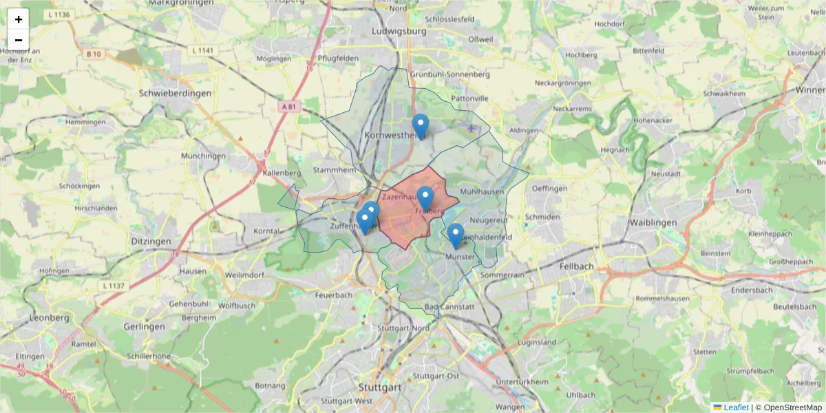 Karte des Postleitzahlen Bereichs  und der umliegenden Postleitzahlen in Deutschland